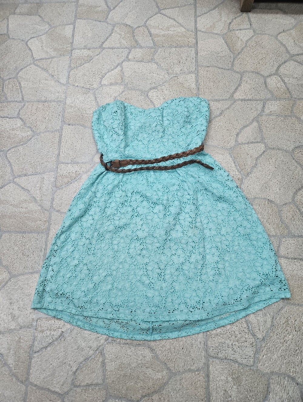 Rue 21 Strapless Aqua Lace Sundress with Braided Belt